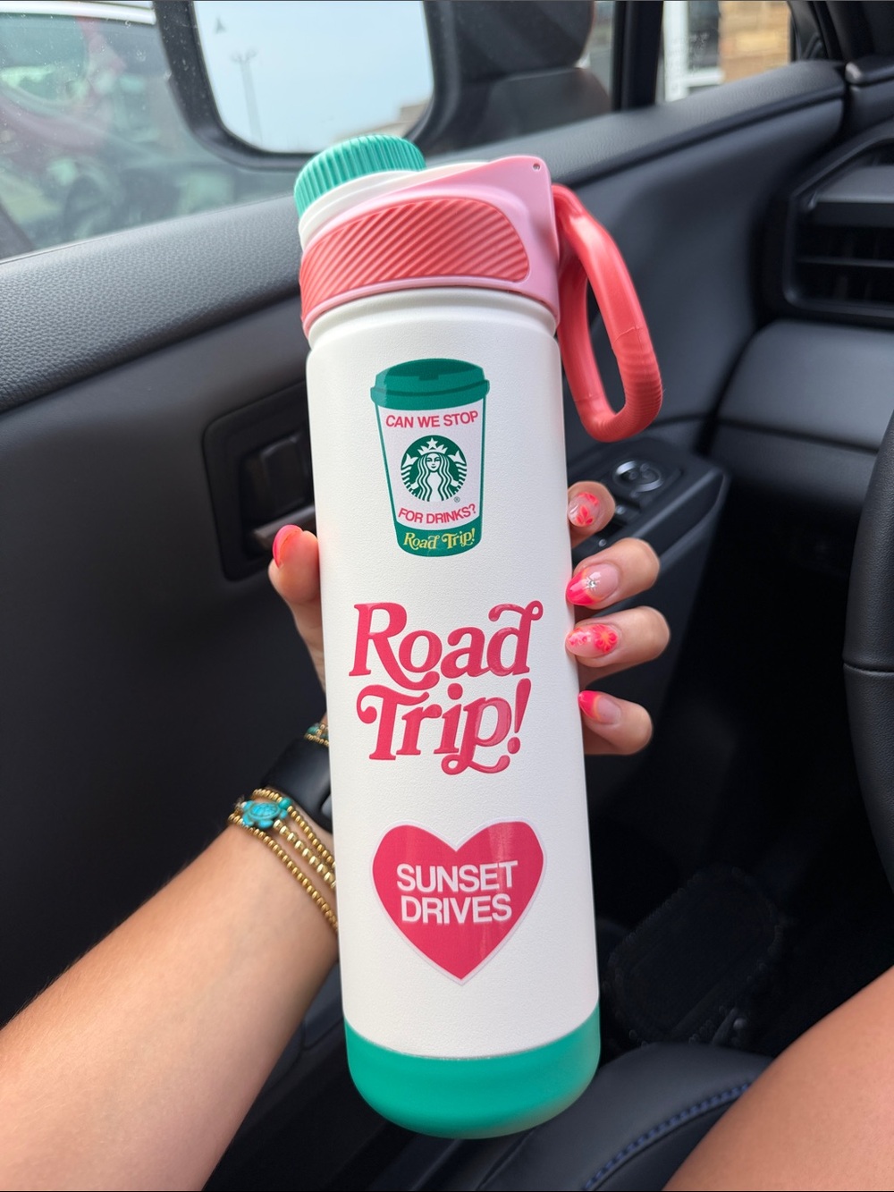 Starbucks Dandy White, Pink & Teal Road Trip! Insulated Bottle